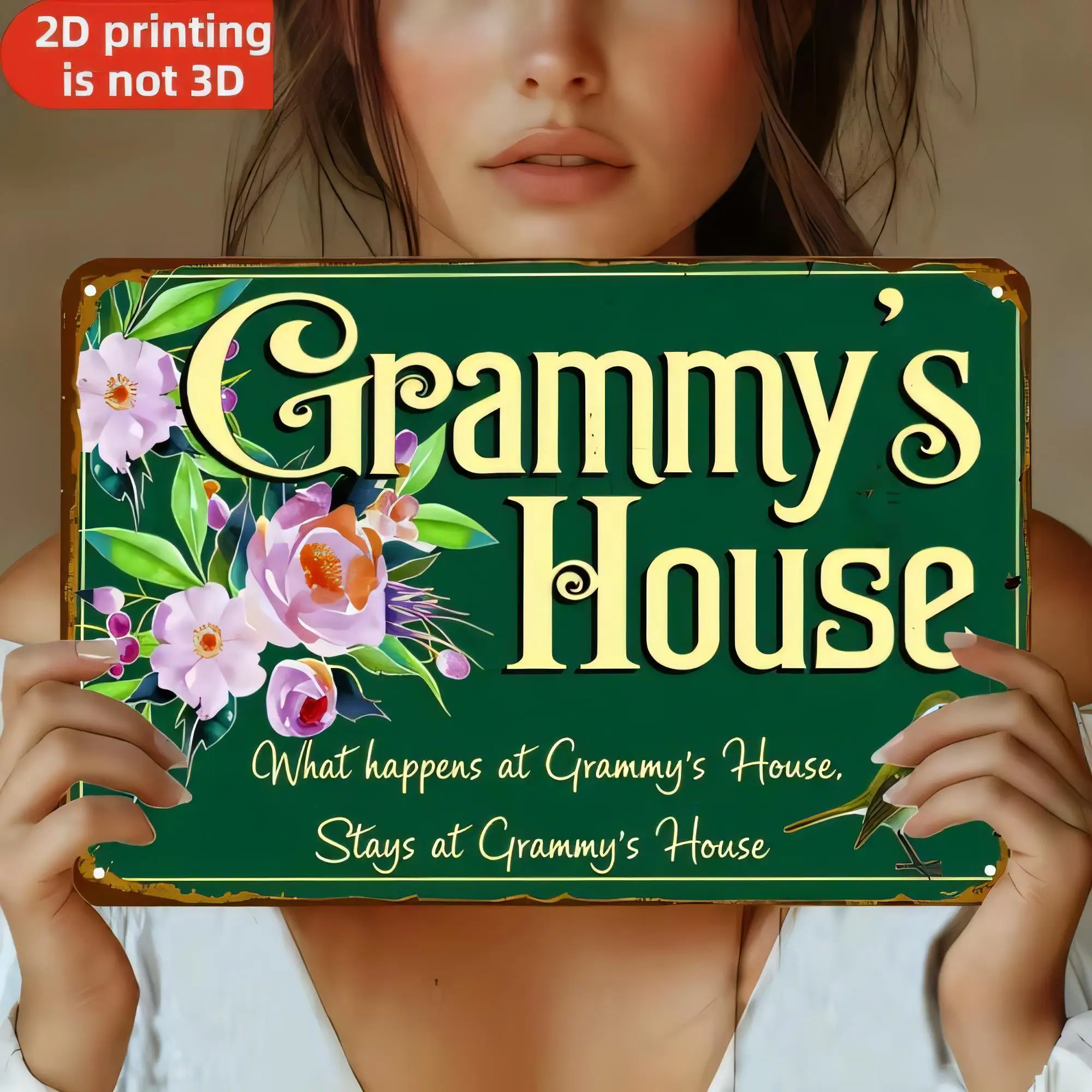 Grammys House Tin Sign What Happens At Gregorys House Stays At Grammys House Vintage Floral Garden Quote Metal Wall Decor   for