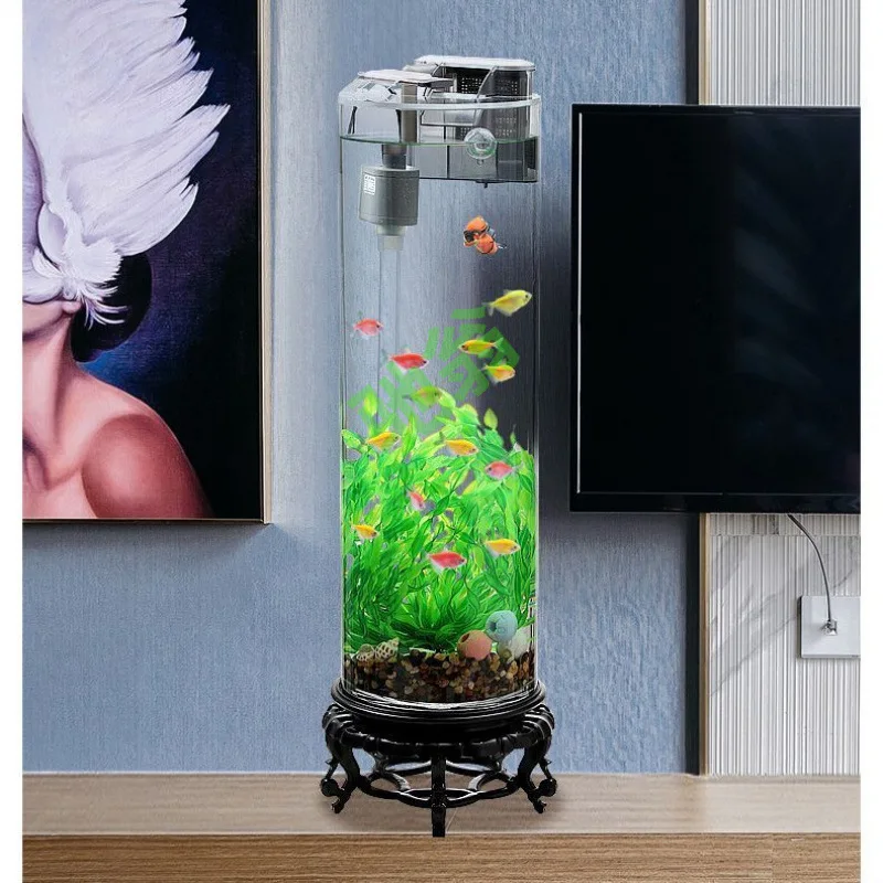 

Fish tank thickened living room TV cabinet large floor round cylindrical lazy
