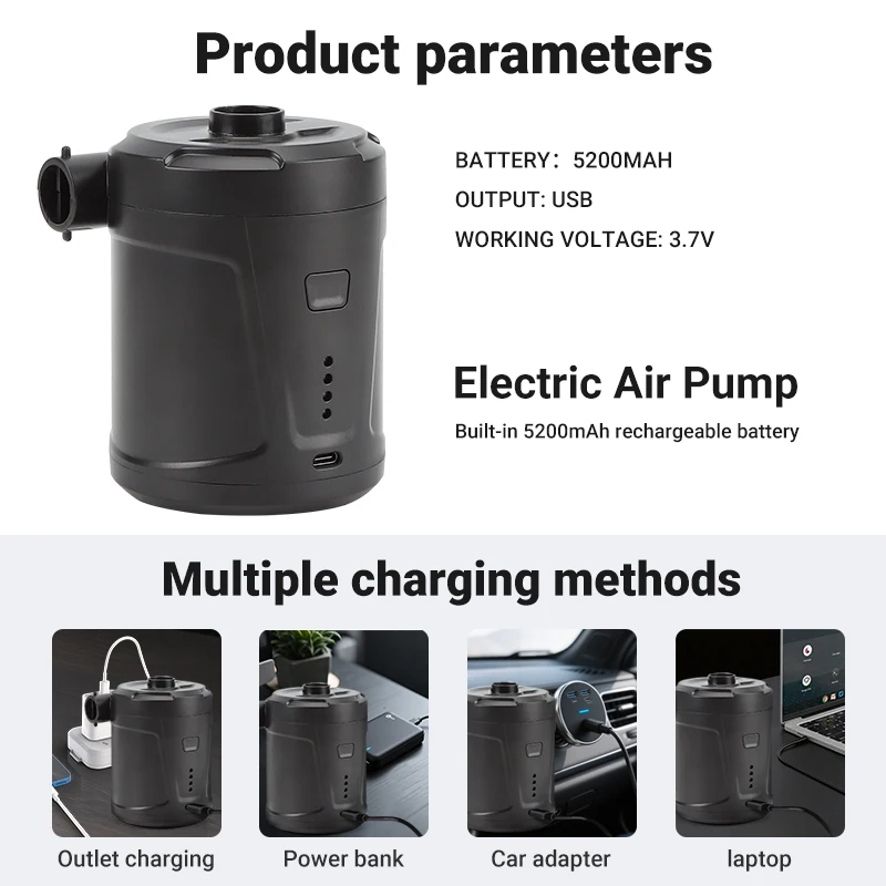 PVC Boat Mattress Inflatable Swimming Pool Raft Air Bed Electric Air Pump Inflator Battery Rechargeable Air Compressor for