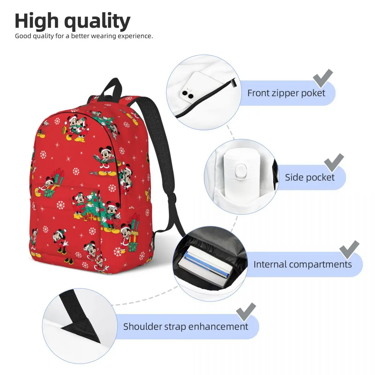 Mickey Mouse Christmas Backpack Middle High College School Student Bookbag Men Women Canvas Daypack Travel