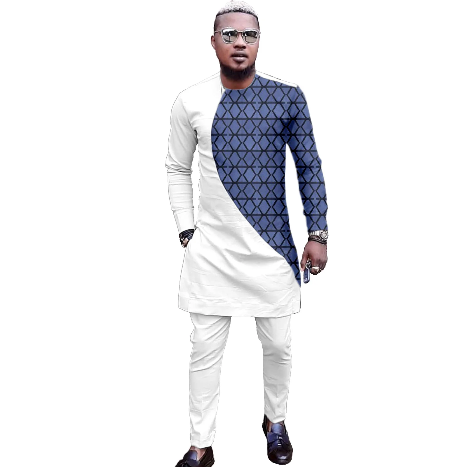 

Men's African 2 Piece Long Sleeve Dashiki and Pant Suit Traditional Suit