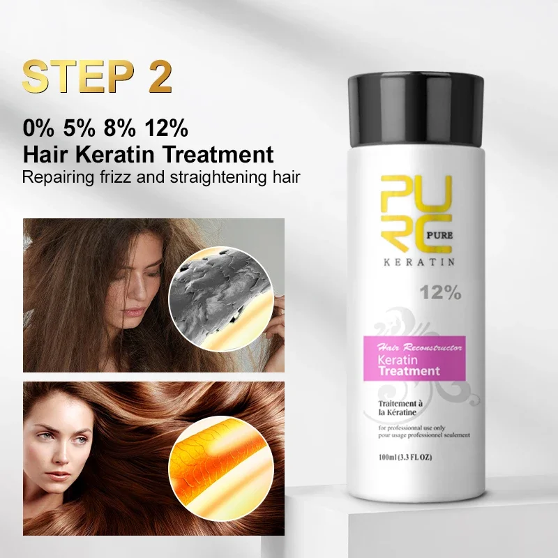 PURC Keratin Treatment Shampoo Conditioner Hair Straightening Products Smoothing Repairing Hair Mask Curly Hair Straighten Care