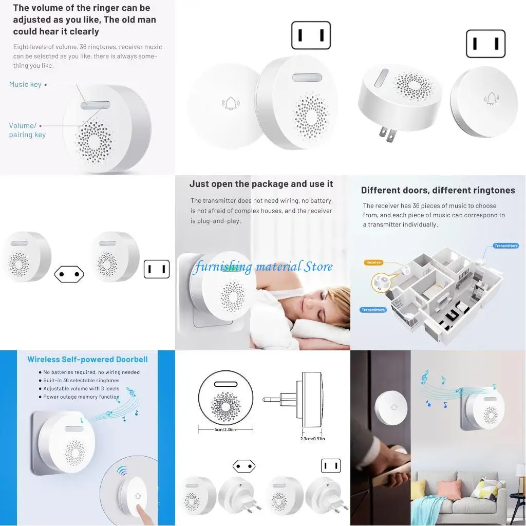 Y5GD Installazione semplice Campanello senza fili Potenza autoenergizzante Suono forte e chiaro adatto a qualsiasi ambiente Uso