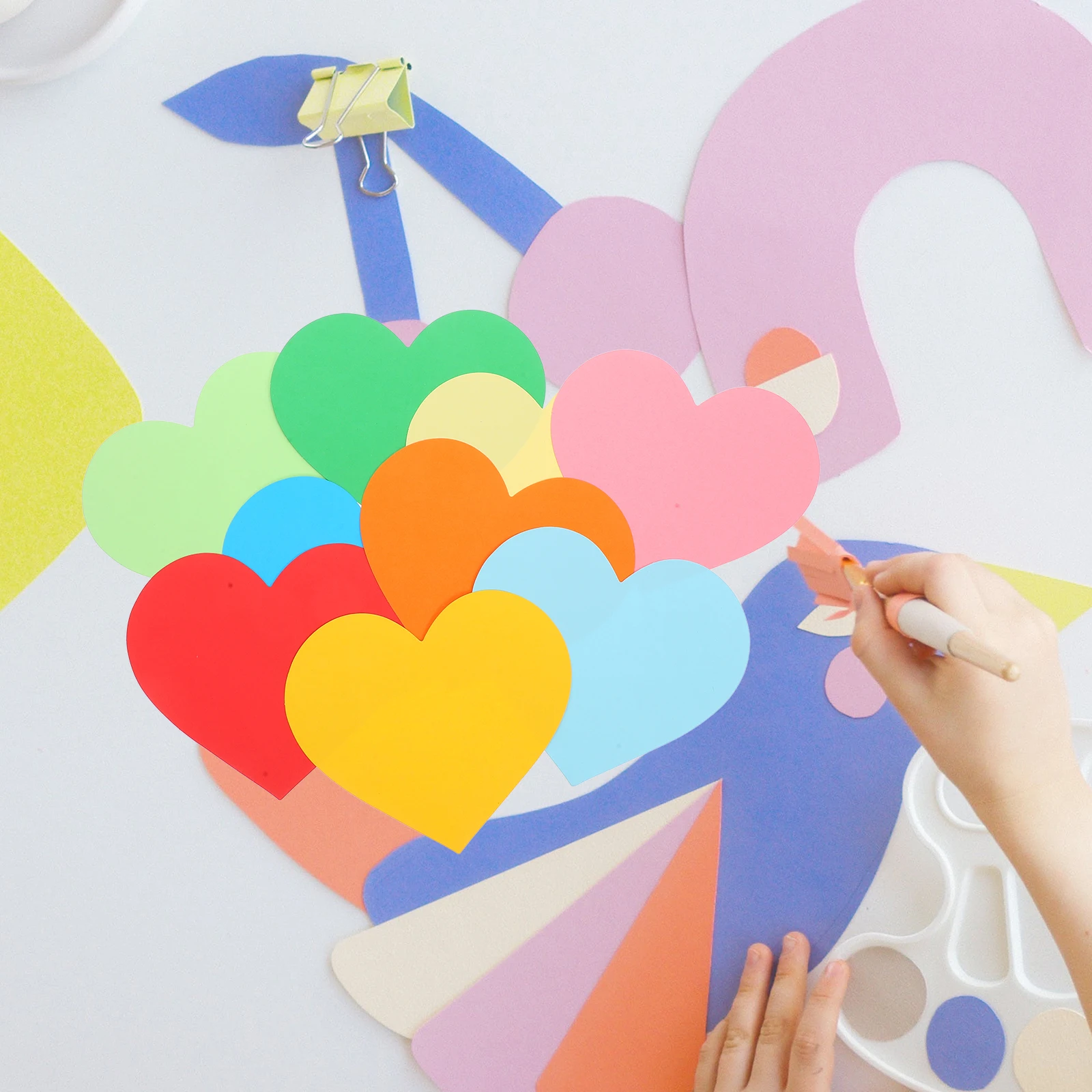 90 Pcs Paper Cutouts Colorful Heart Shaped Decorations for Bulletin Board Classroom DIY Projects Scrapbooking Wall