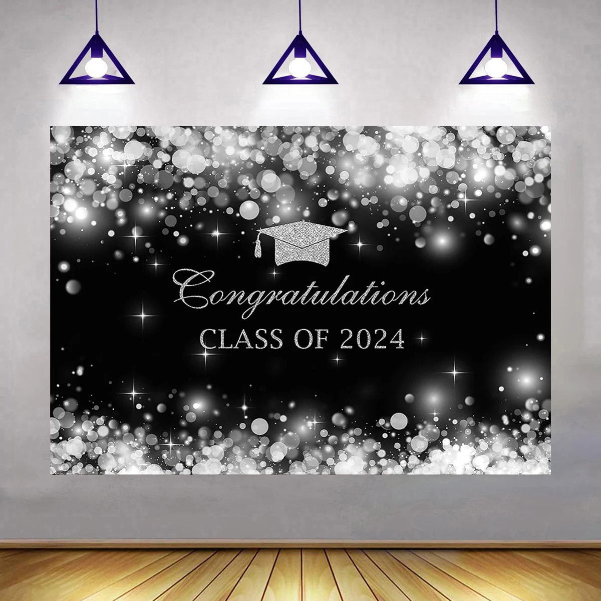 2024 Graduation Party Plastic Backdrop Congrats Grad Banner Class of 2024 Decorations For Photography & Grad Party Supplies