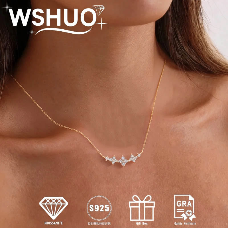 

D VVS1 Moissanite Necklace for Women 100% S925 Silver 18K Gold Plated Cute Flower Pendant Necklace Luxury Jewelry Party Gifts