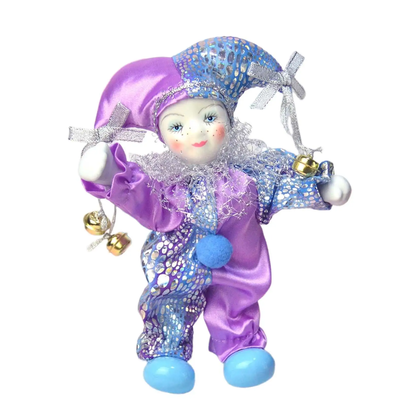 Clown Doll Collectible Porcelain Figurine Harlequin Jester Costume Decorative Table Desktop Ornament for Halloween Party Home