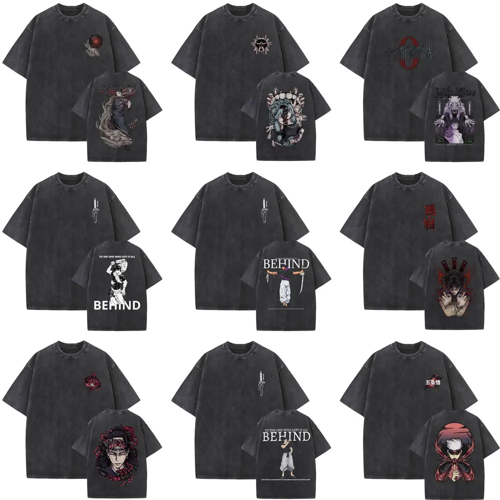 

Washed Vintage Anime Jujutsu Kaisen Graphic T-shirt Men Women Manga Fashion Short Sleeve T-shirts Men's Retro Oversized T Shirt