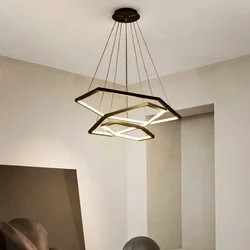 Modern Minimalism Hexagon Led Pendant Light Aluminium Dimmable Foyer Living Room Lustre Chandelier Bedroom Hanging Lamp Fixtures
