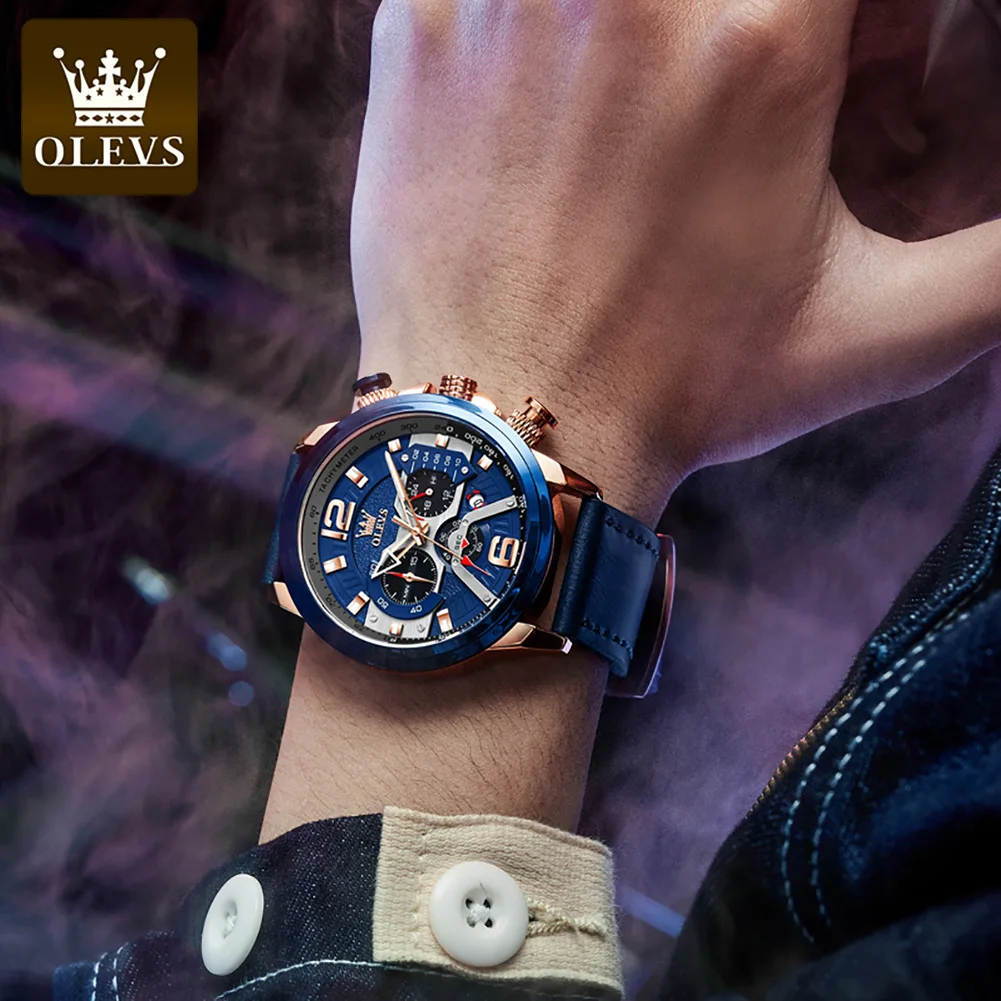 OLEVS Watch for Men Waterproof Luminous Original Leather Strap Fashion Trend Sport Skeleton Men\'s Quartz Watch relogio masculino