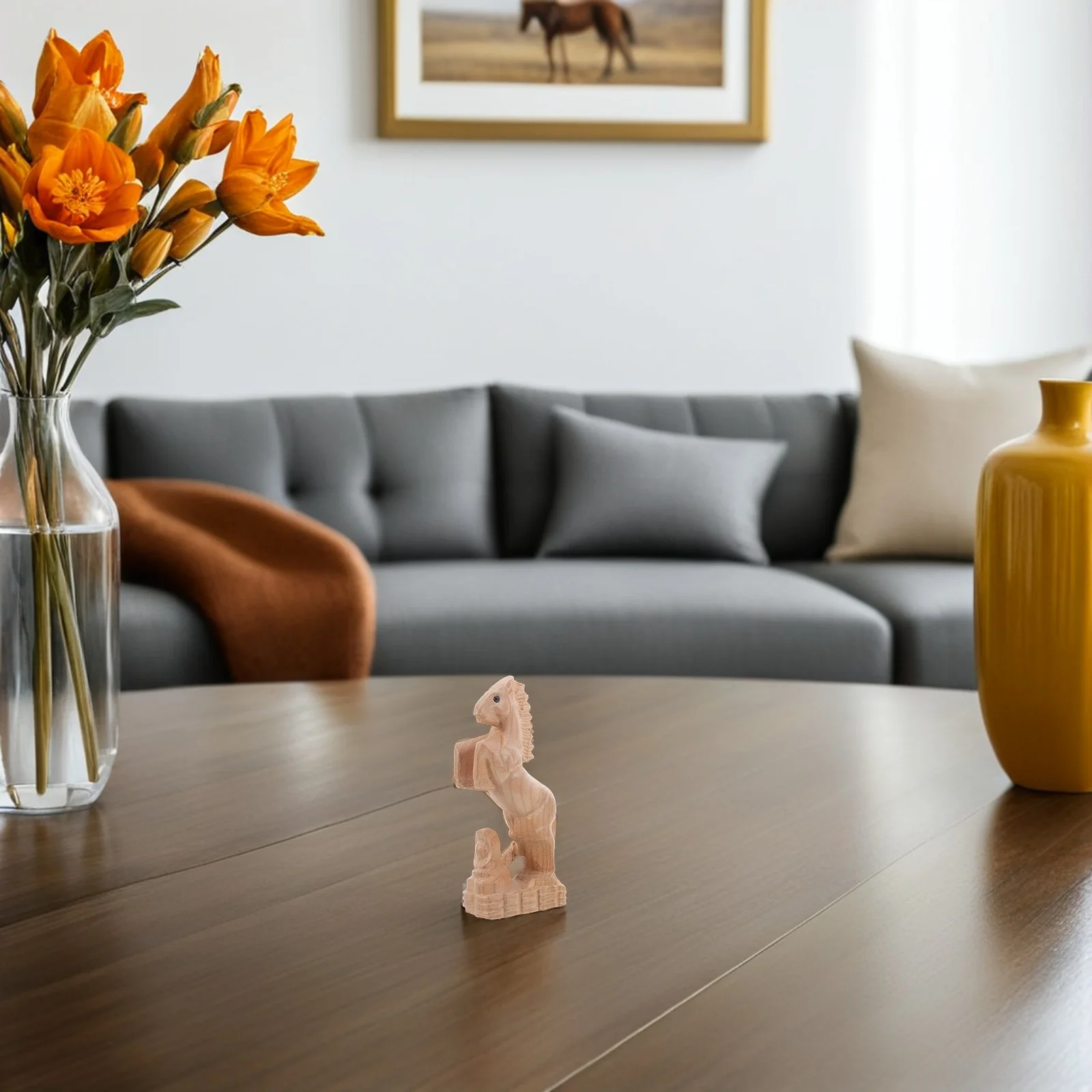 

Wooden Horse Statue Handcrafted Rearing Stallion Sculpture Rustic Farmhouse Decor for Living Room Bedroom Office Western Theme
