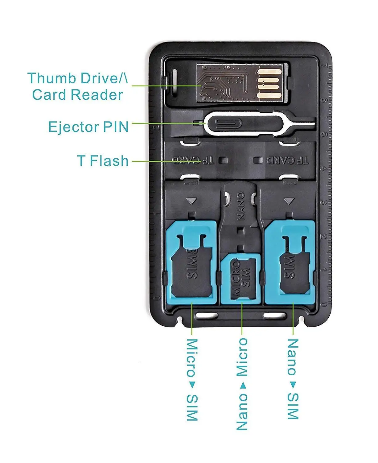 ユニバーサルミニSIMカードアダプター,nanoマイクロSIMカード用ストレージケースキット,メモリーカード,カバーケース,5 in 1