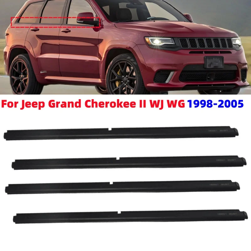 

4Pcs/set Car Windows Weather Strip Side Glass Window Pressure Sealant Sealing Strips for Grand Cherokee II WJ WG 1998-2005