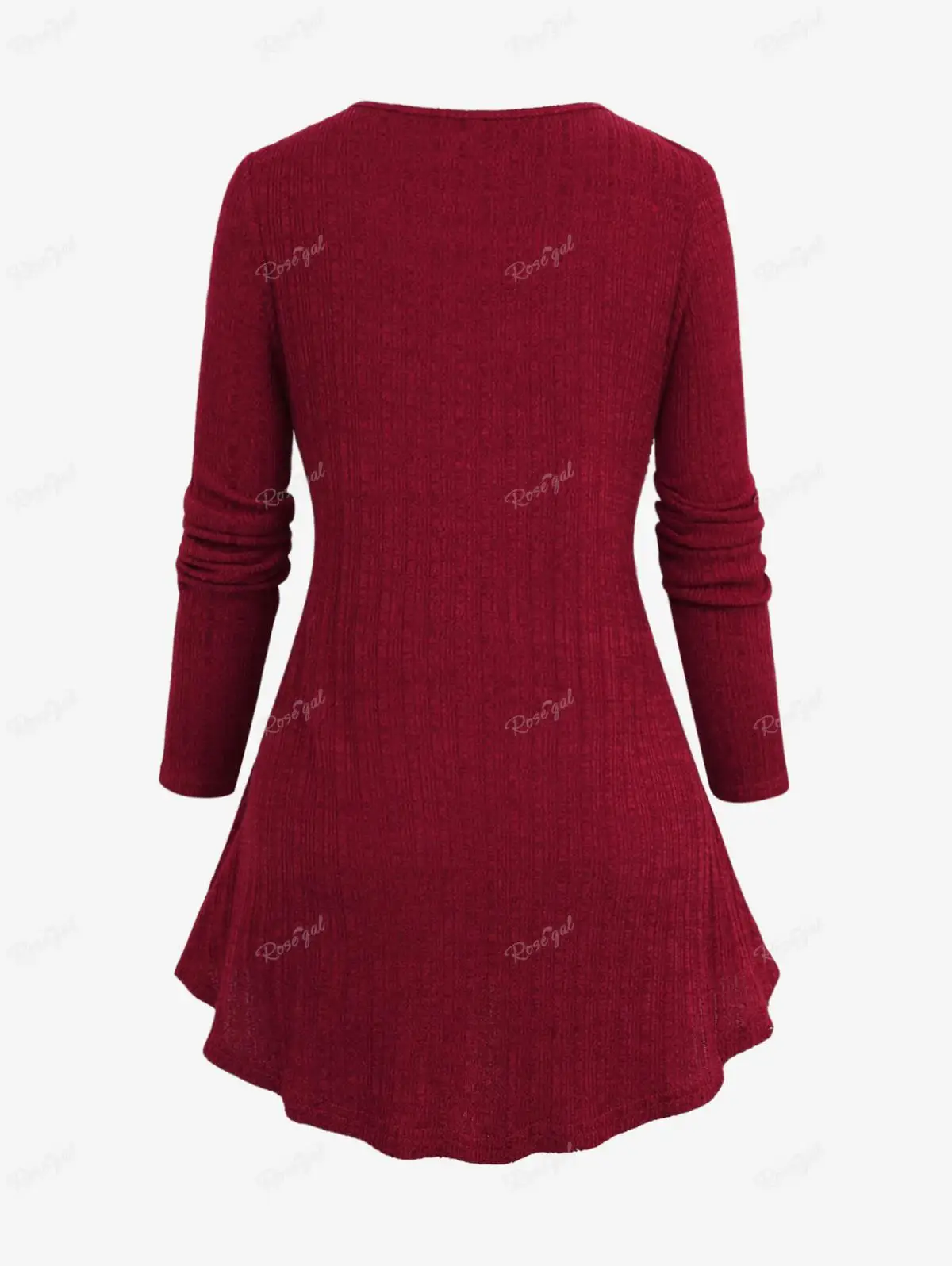 ROSEGAL-Plus Size Knit Sweater for Women, Long Sleeves Pullover, Mock Buttons,Autumn Winter Cutout Cable Knitted Tops, Deep Red