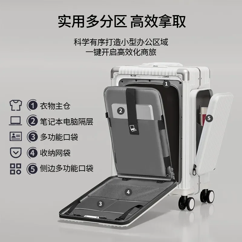 New three-open multi-function front open suitcase 20-inch PC double-side bag large-capacity travel boarding trolley case