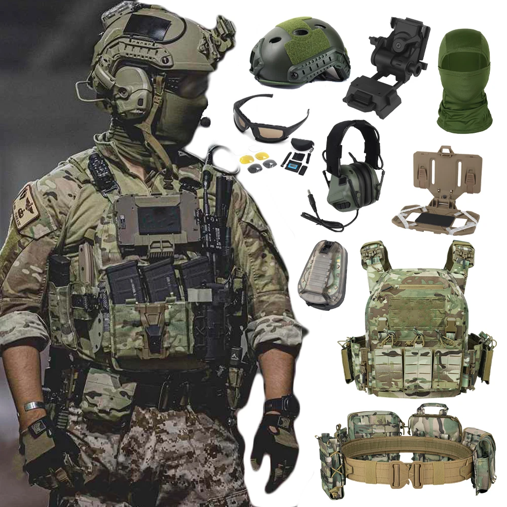 

Tactical Full Set of Equipment With Helmet Belt Suit Vest Mobile Navigation Bracket Earphone for CS Hunting Shooting Cosplay