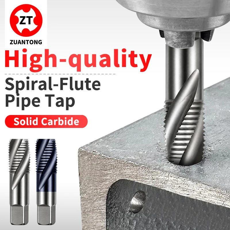 Solid Carbide Spiral Flute Tap Parallel Pipe and Tapered Pipe Threads CNC Internal Threading Metalworking For Aluminum/Steel 1PC