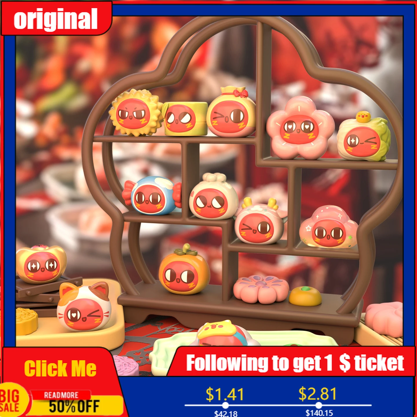 Originele Rode Kleine Boon Mengli Rode Geluk op Hoofd Serie Blind Tas Rode Kleine Boon Perifere Beeldjes Mini Beeldje Blind Box