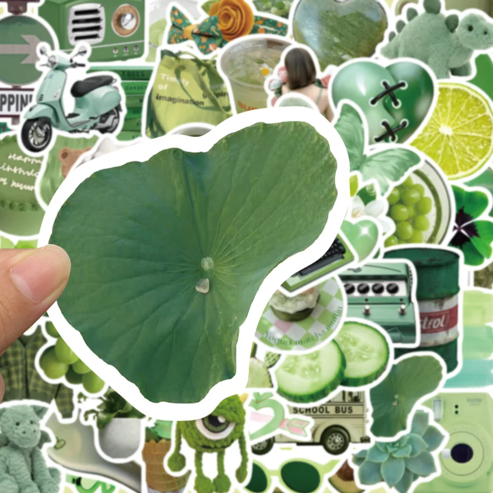 

60PCS Ins Style Green Cartoon Stickers Aesthetic Cute Toy Decals PVC Waterproof DIY Phone Guitar Notebook Car Kid Stickers