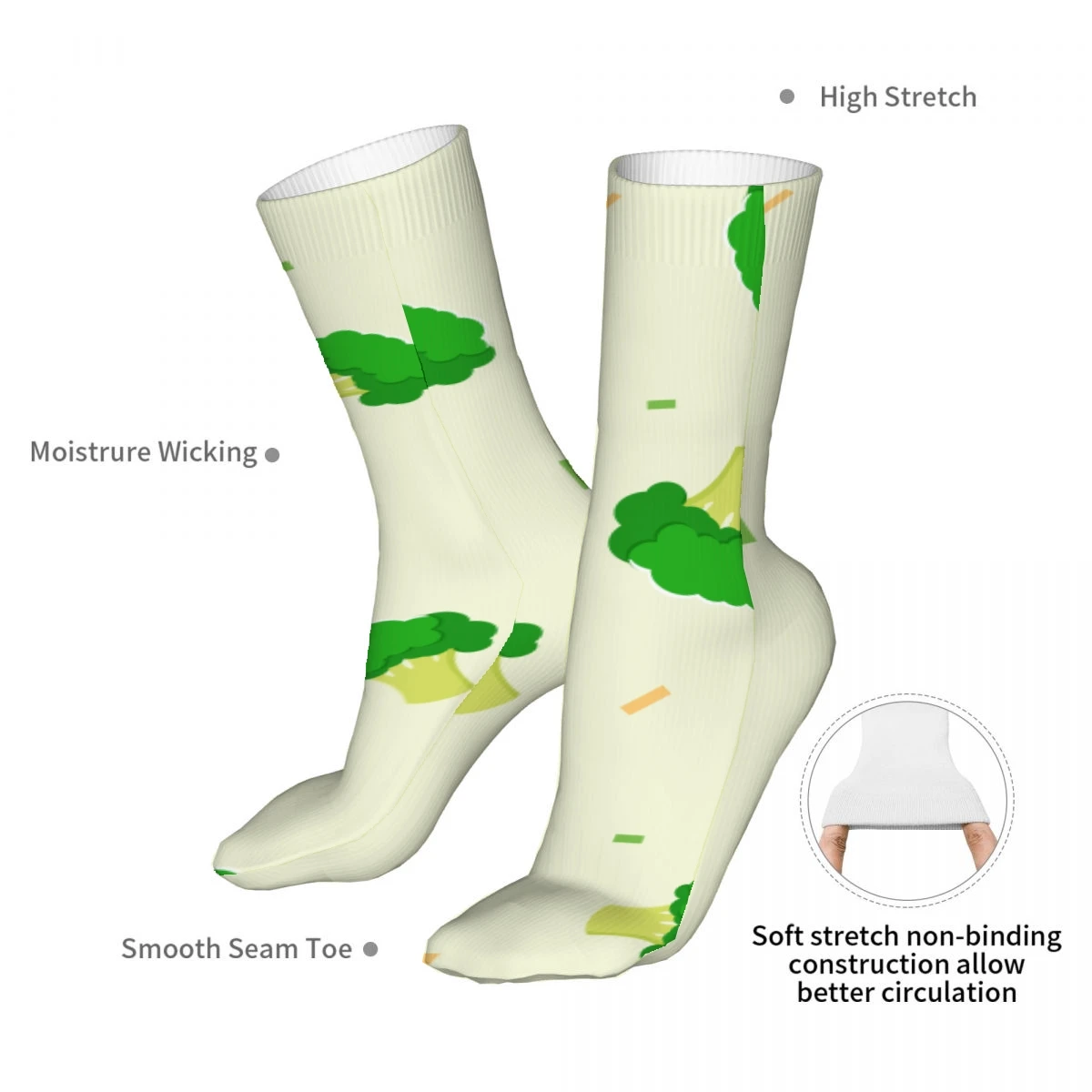 Broccoli Pattern Mens Womens Funny Crew Socks Cool 3D Printed Design Socks Fashion Comfortable Basketball Socks