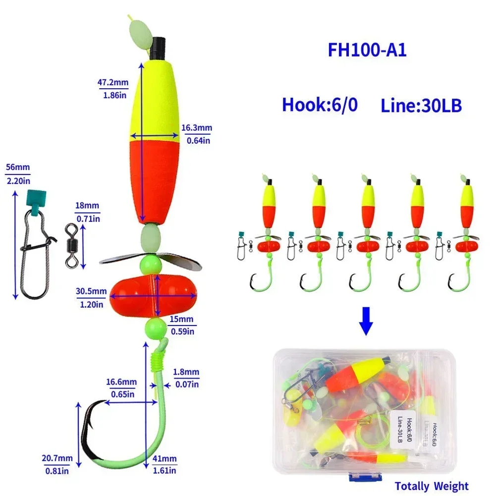 5pcs/box Catfish Rigs Bank Fishing Catfish Rigs Float Rattler Beads Rig With Snaps 6/0 8/0 10/0 Circle Hooks Fishing Accessories