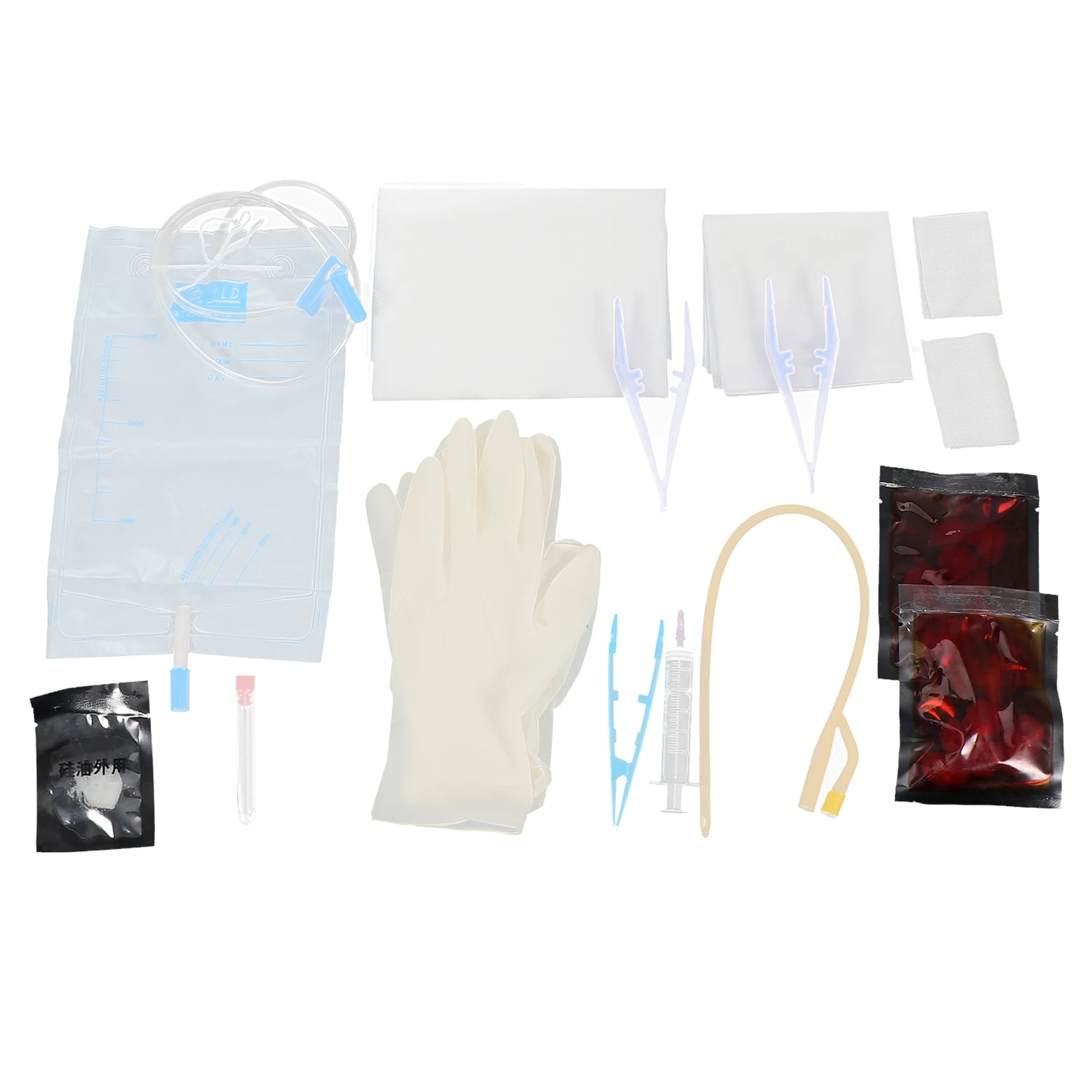 

1 set Urinary Catheter Bag Disposable Urethral Tray Tools Tweezers Injector Gauze Non Woven PP Material Safe Skin
