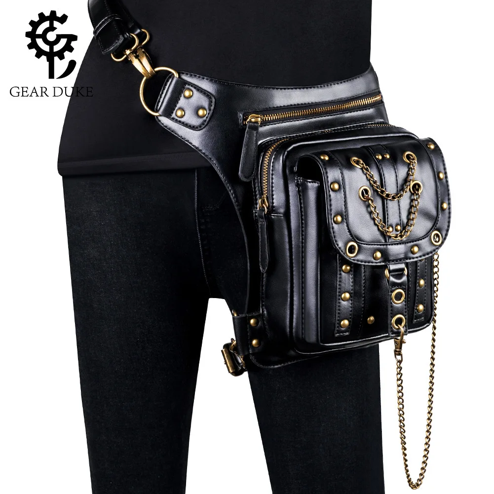 

Retro Steam Punk Crossbody Bag Women's Outdoor Fashion Mobile Phone Chain Waist Bag American Vintage Style Synthetic Leather