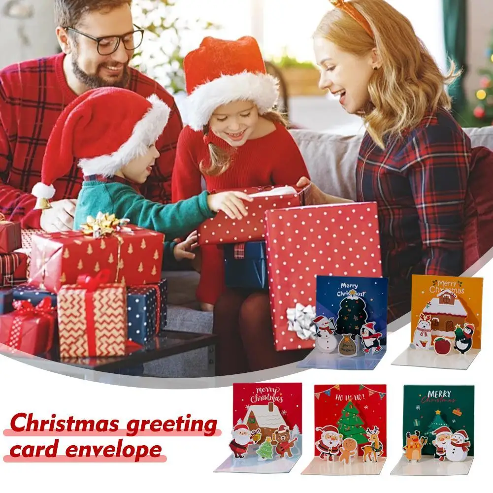 

New Christmas Handwritten up Greeting Cards 3D Christmas Scene Upon Opening Christmas-themed Thank You Cards Envelope Sets
