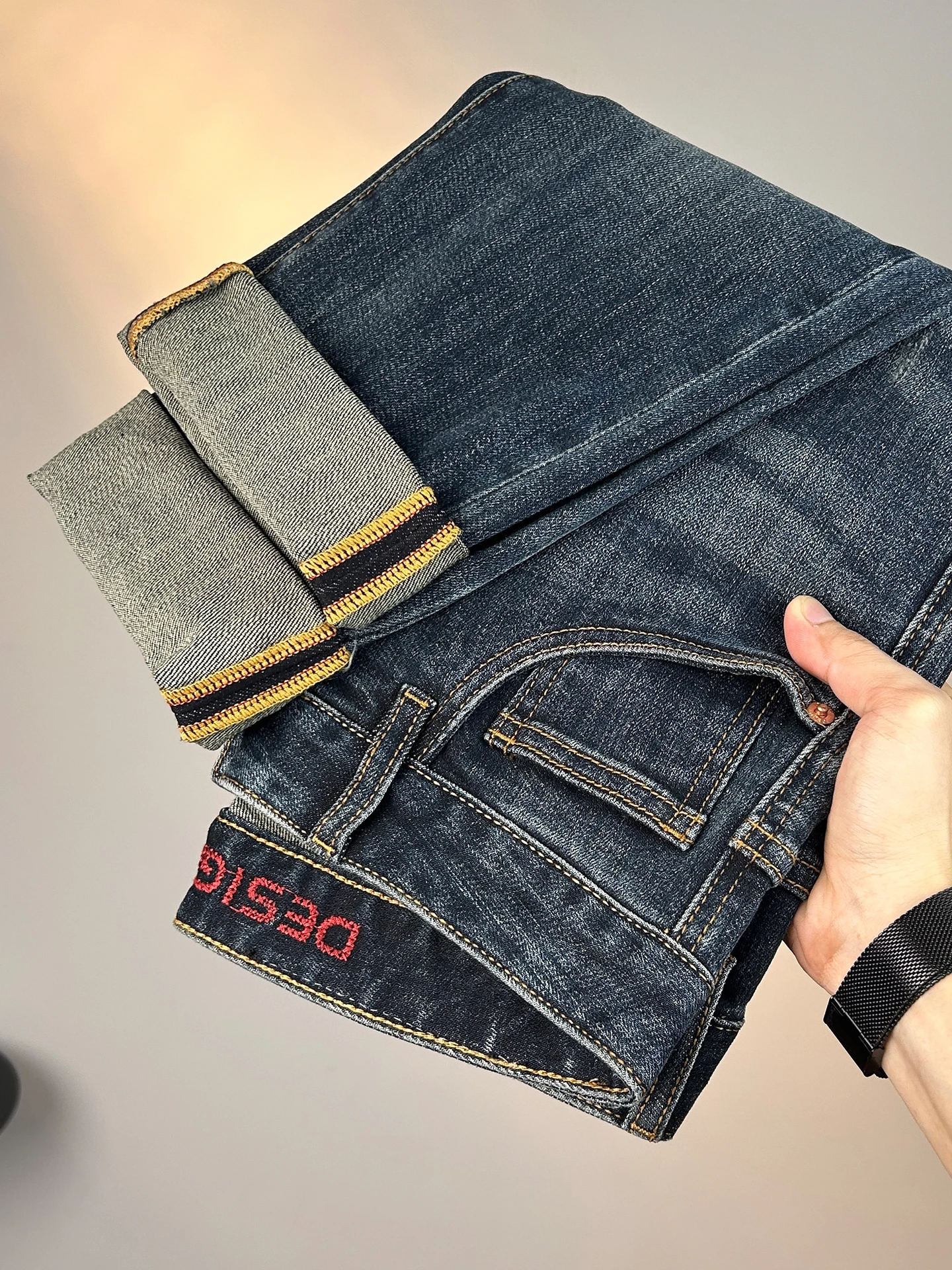 

Мужские джинсы премиум-класса, прямого кроя, эластичные, удобные, из хлопкового стрейч-денима, модные, осенне-зимняя новинка, синие.