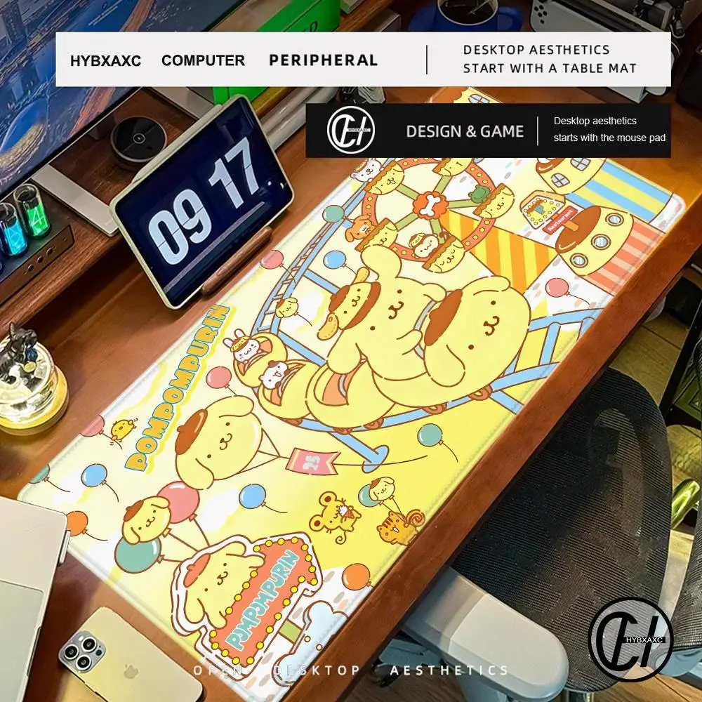 

Коврик для мыши Sanrio Pompom Purin с HD-печатью, компьютерный геймерский нескользящий коврик для мыши с запирающимся краем XXL90x40 см, коврик для клавиатуры, ПК, настольный коврик