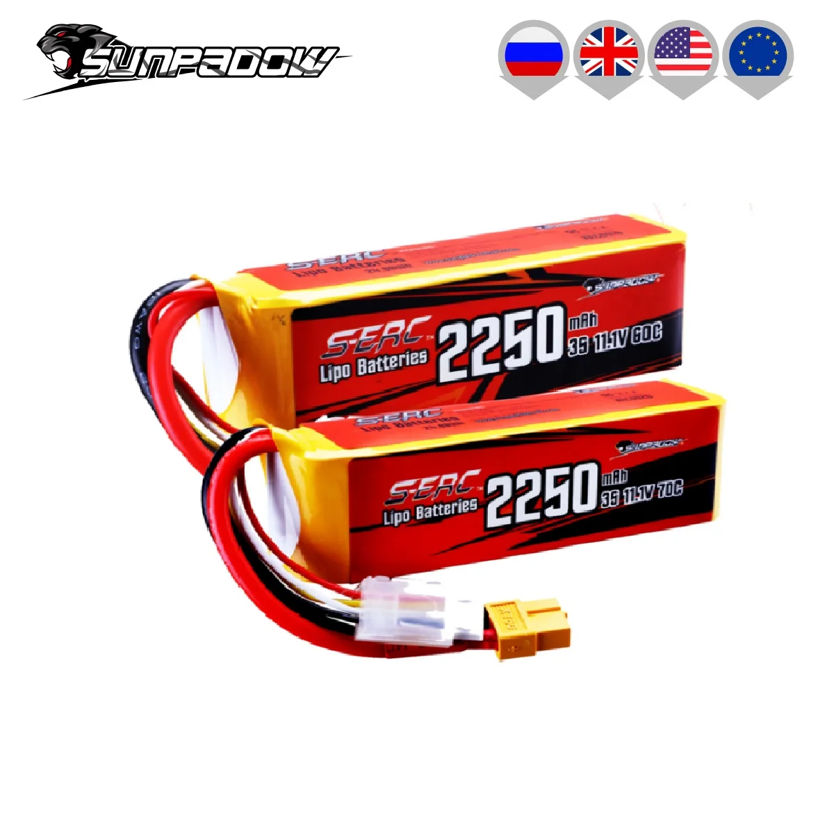 SUNPADOW 3S RC Lipo Battery 2250mAh 11.1V 60C with XT60 Rechargeable for RC Airplane Receiver Quadcopter Helicopter Drone FPV