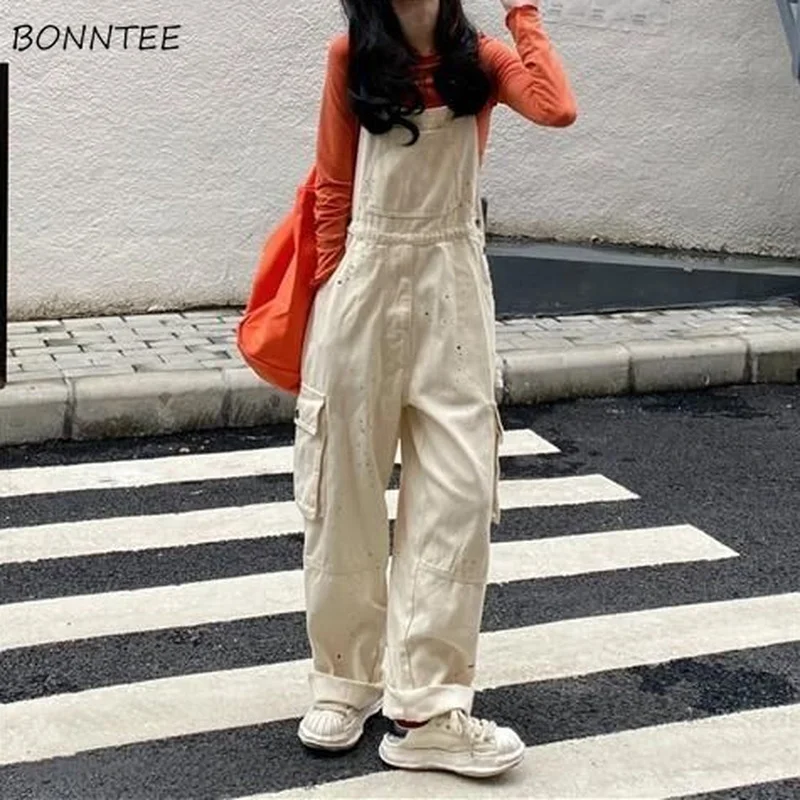 

Jumpsuits Women College Young Style Casual Retro Tender Summer Student Baggy Female Minimalist Ulzzang High Street Empire Solid