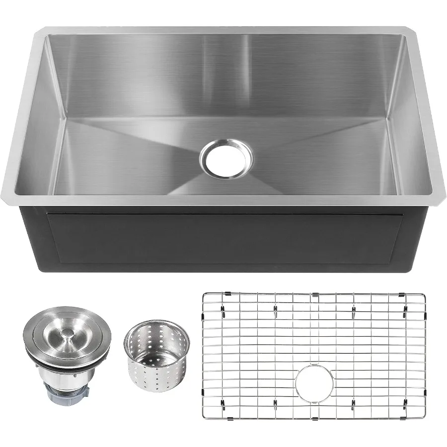 وعاء مطبخ فردي أو مزدوج 16 مقياس من الفولاذ المقاوم للصدأ مع خيارات متعددة الحجم بما في ذلك 30 بوصة و31 بوصة و3