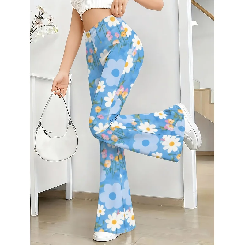 Girls All Over Print Flare Pants Stretchy Bell Bottom Leggings Elastic Waist Pants for Tween Teens Back to School Outfit