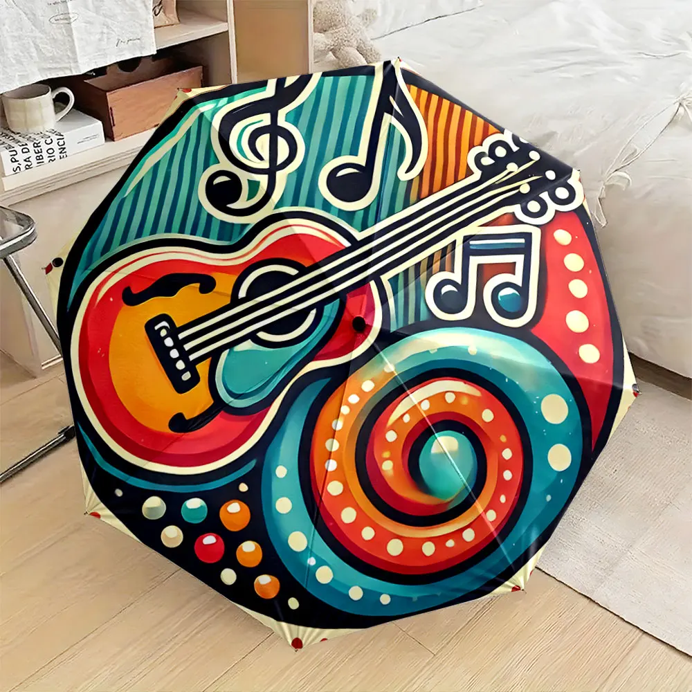 Colorful Musical Guitar Art Umbrella Design Compact Fashion Folding Umbrella for Daily Use, Christmas Gift