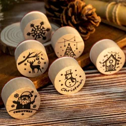 6 sztuk zestaw Xmas znaczki święty mikołaj Snowflake Deer wesołych świąt drewniane pieczątka DIY rzemiosło na świąteczne dekoracje Navidad