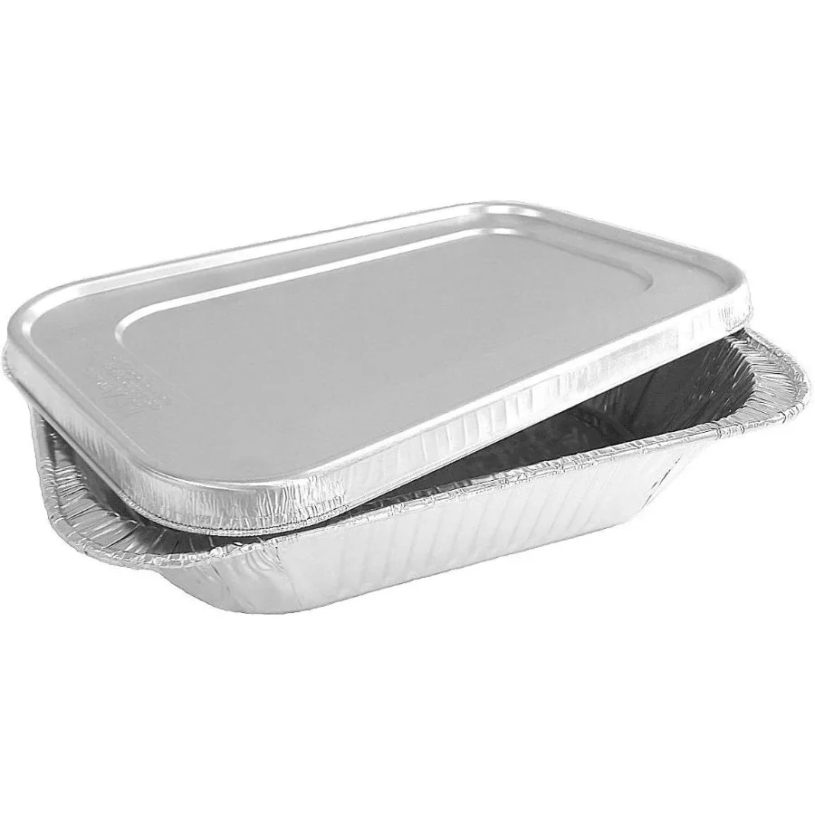 

Quarter-Size Aluminum Foil Steam Table Pan with Lid - Disposable Food Storage Baking Containers (Pack of 50 Sets)