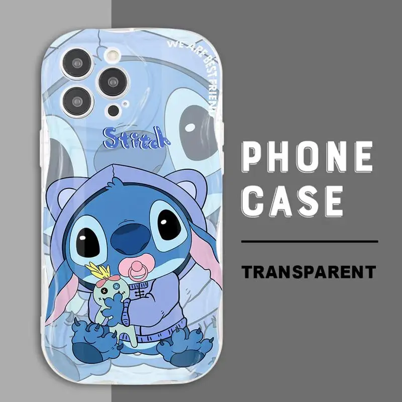 Disney Angel Stitch Case for iPhone 15ProMax 11 Pro 14 Plus XS Max 12 Pro XR SE 13 Mini 8 7 Square Liquid Fashion Cover