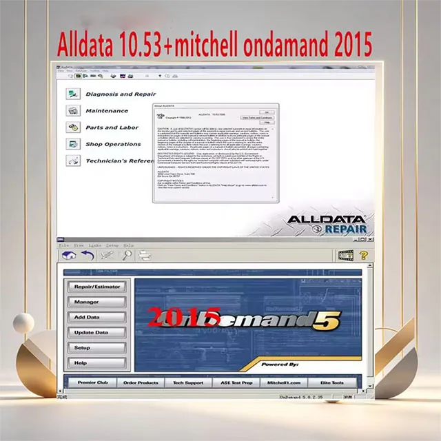 Nieuwste Hot Alldata 10.53 met bedradingsschema OBD2 scanner autoreparatiesoftware + Mitchel OnDmand 2015 offline OBD scanner software