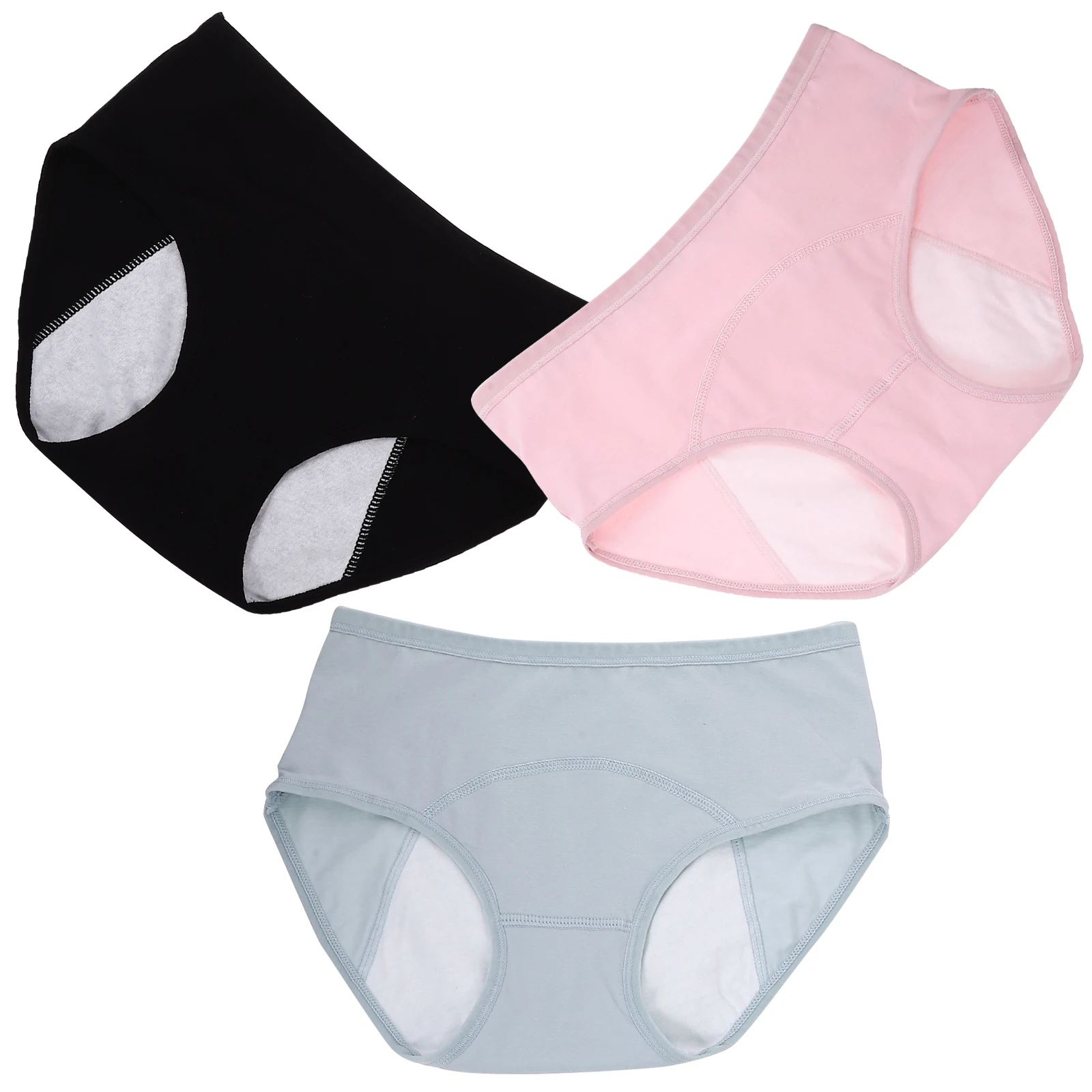 

3 pcs Physiological Pants Cotton Knickers Women Middle Waist Leak Proof Moisture Absorbing Period Underwear L Size
