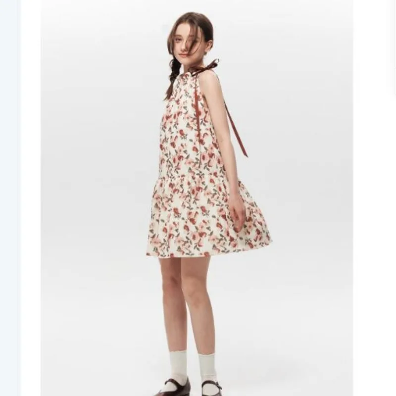 2025 verão halter floral mini vestido feminino hotsweet fora do ombro a linha sem mangas vestidos y2k moda festa