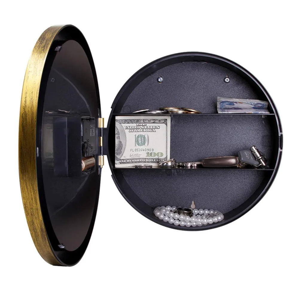Gold Golden Wall Clock Shaped Hidden Safe Box Diameter25 Cm Plastic Lockable Clock Style Jewelry Storage Case