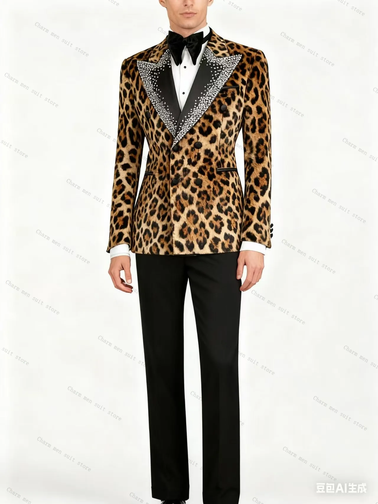 

Leopard Printed Men Suits Set 2 Pieces Blazer+Pants Trousers Customized Wedding Tuxedos Formal Office Business Jacket Coat