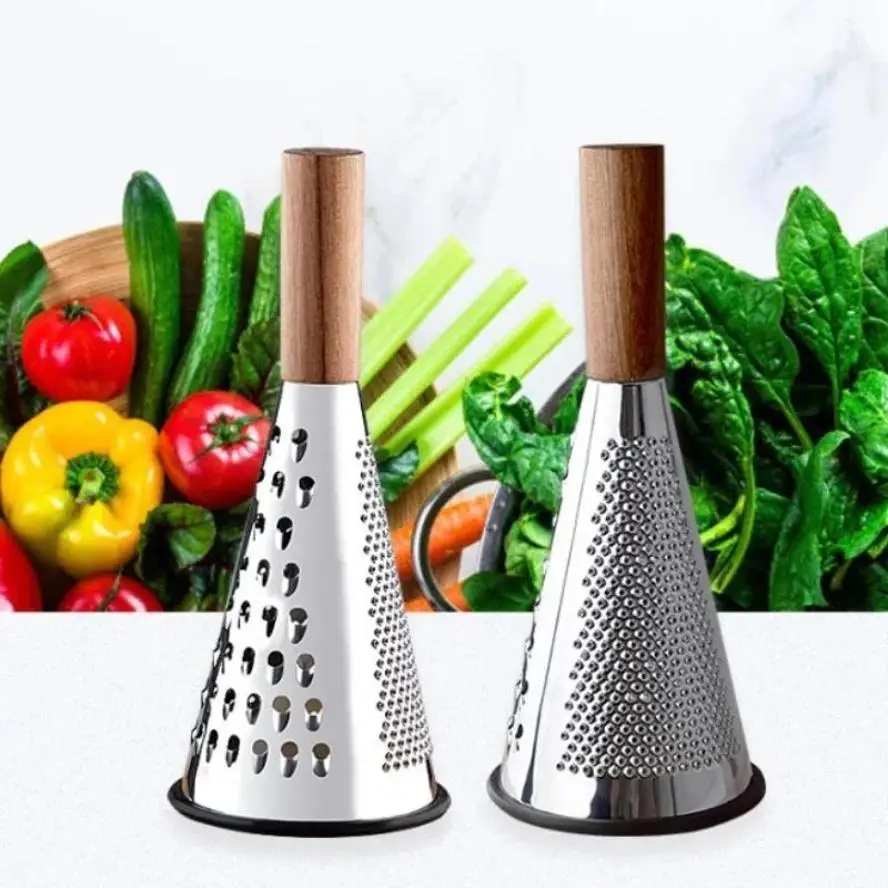 1 Pcs Conical Stainless Steel Grater Kitchen Multi-purpose Fruit Potato Vegetable Cutting Wooden Handle