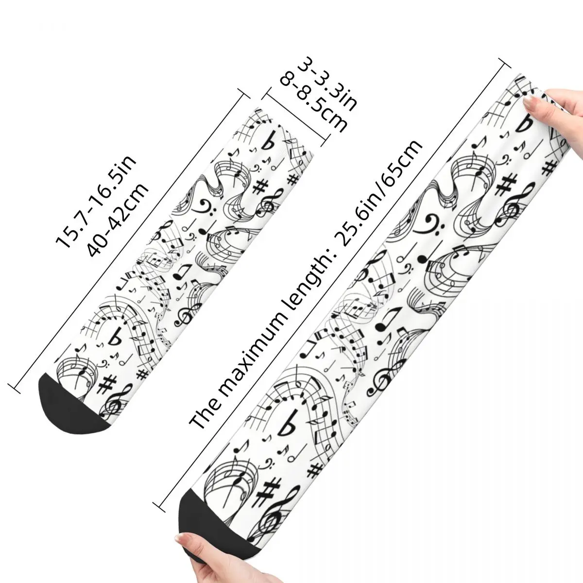 Calcetines blancos para hombre y mujer, calcetín Unisex con estampado de música, estilo Hip Hop, sin costuras, ideal para regalo