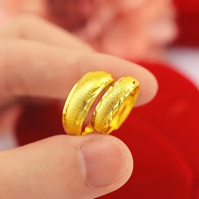 

9999 Real Gold 24K Pure Gold Couple Men's and Women's Rings Fashion Pure Gold New Car Flower Brushed Men's and Women's Rings