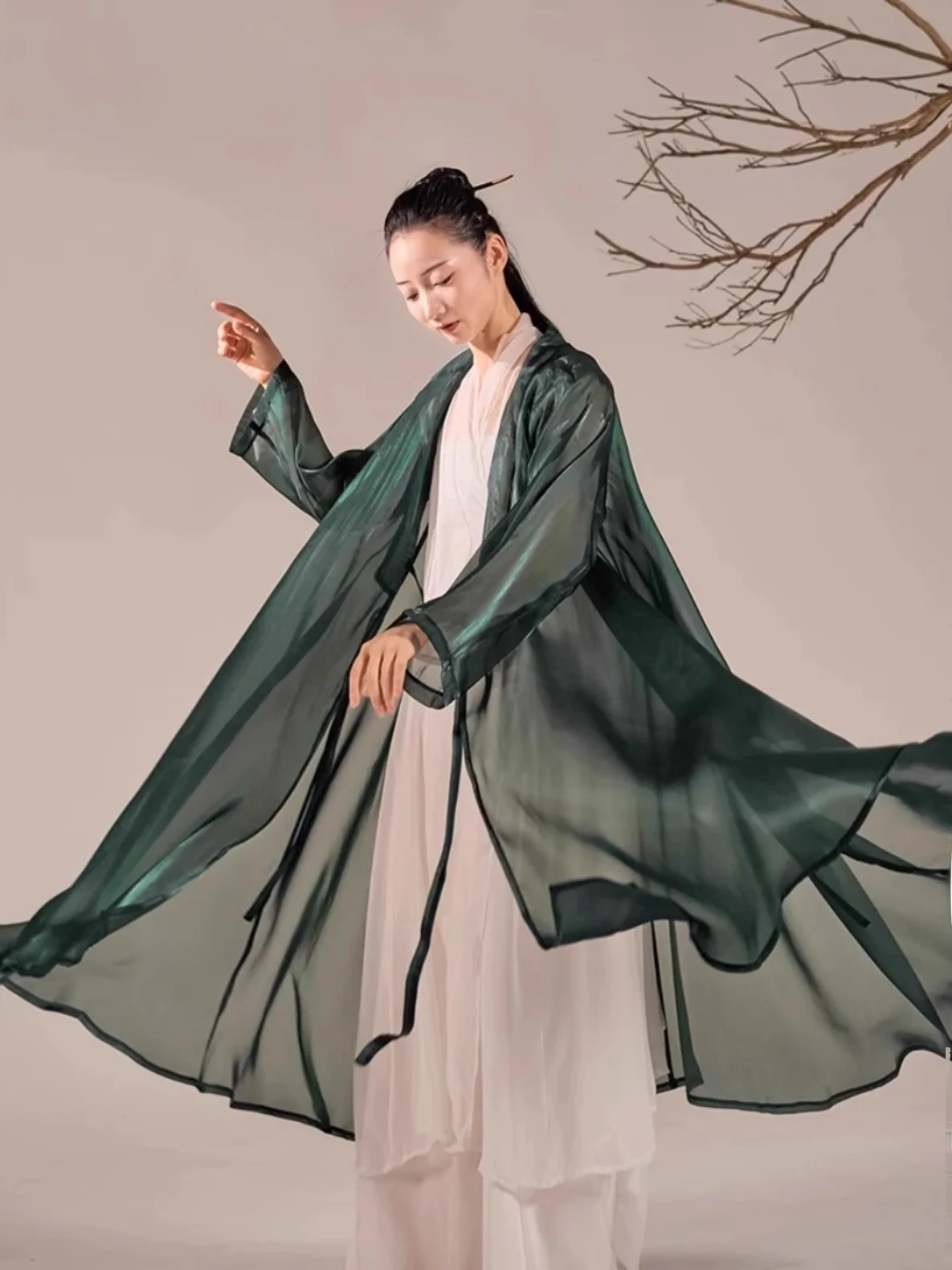 

Ele Long Sve Chiffon Dance Costume Women's Flowing Open Cardigan Fairy Aosphere Gown Skirt Sle Practice Dance