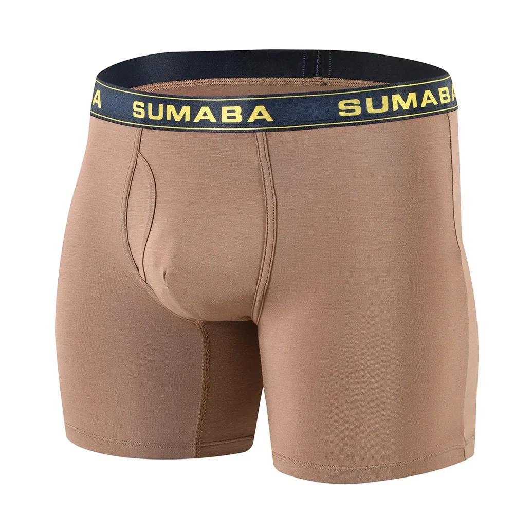 Jinshi Men's Boxer Briefs Long Leg Bamboo Breathable Open Fly Boxers No Ride Up With Flex Waistband Boxers