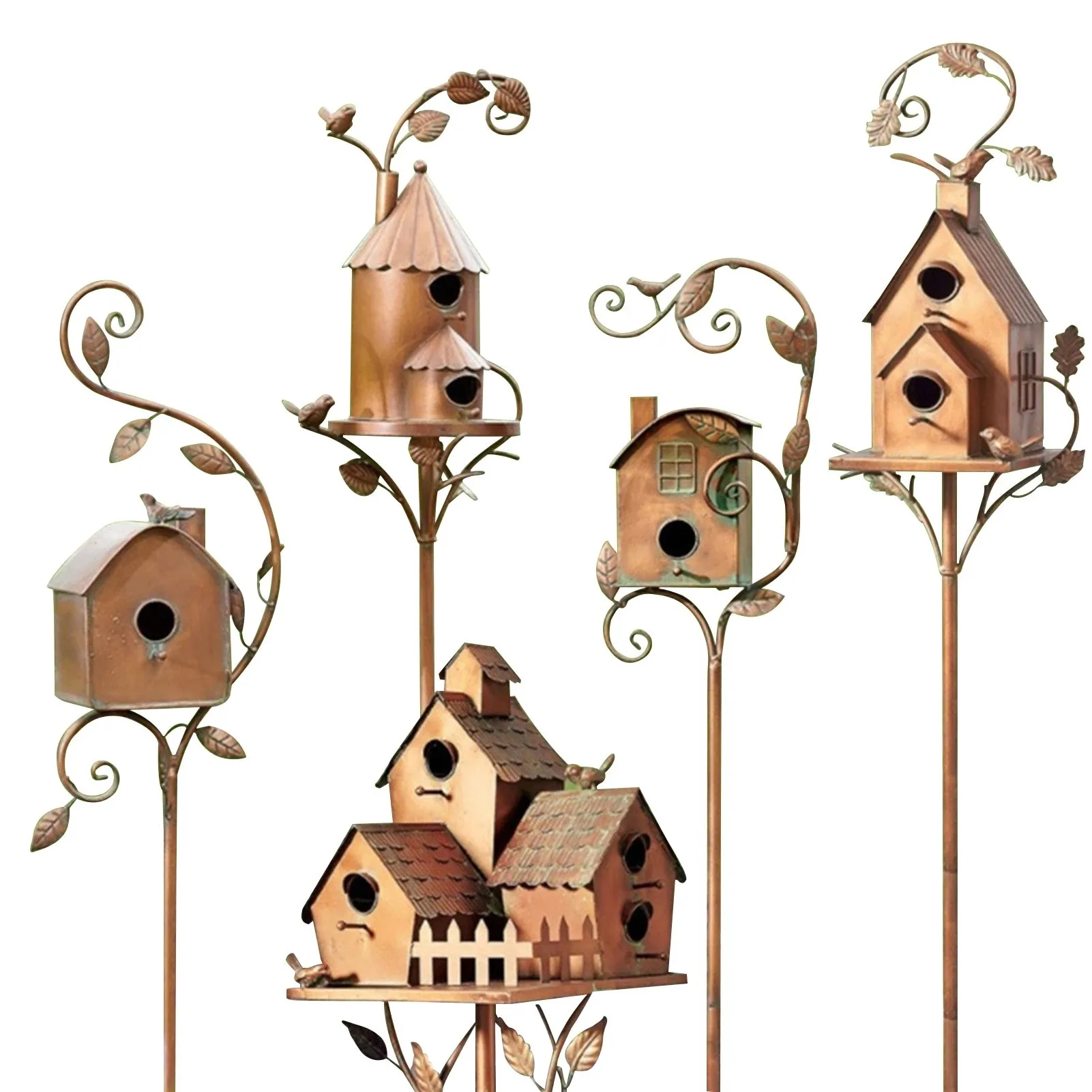 

Garden Bird House With Pole Metal Bird Feeders Garden Stakes Bird Houses For Courtyard Backyard Patio Outdoor Garden Decoration