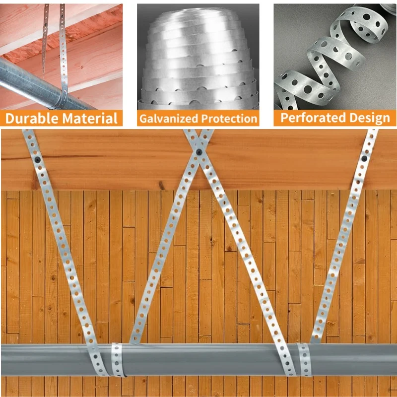 1/3 Roll Heavy Duty Metal Pipe Strap,Pre-punched Galvanized Steel Tape,Pipes Support Strip for PVC/ABS/Coppe Tube Clamp Hanger